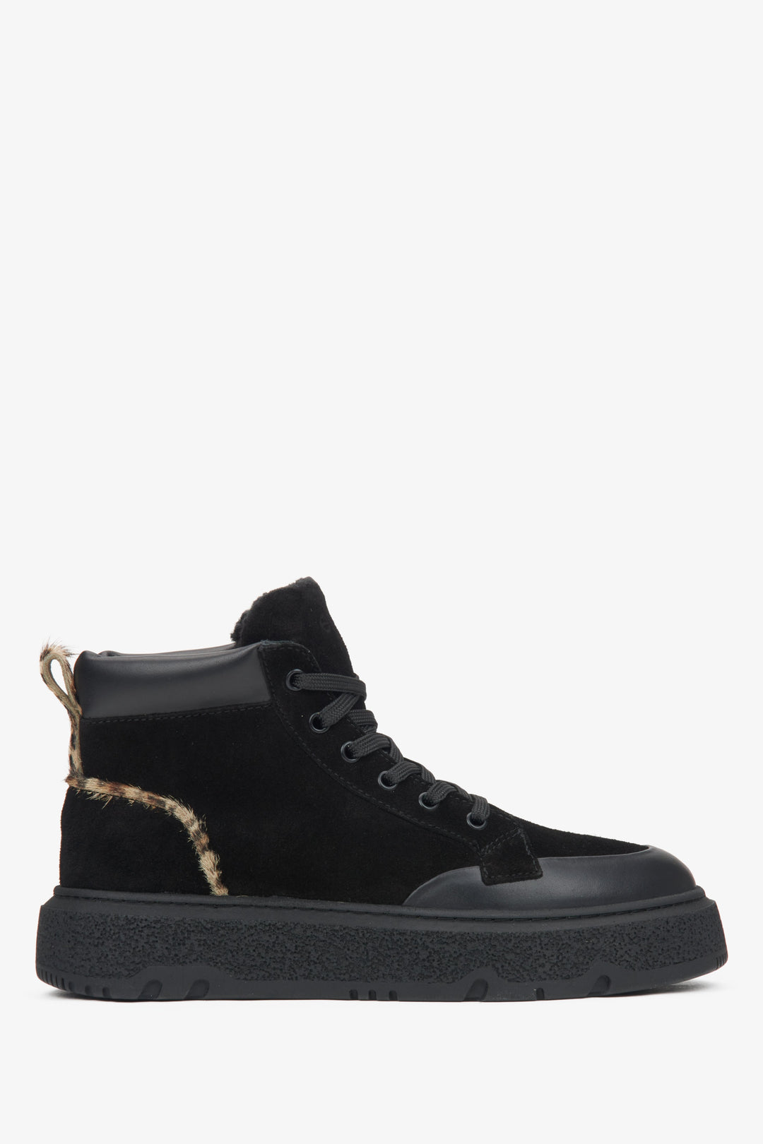 Women's Black High-Top Winter Sneakers made of Velour & Fur Estro ER00116248