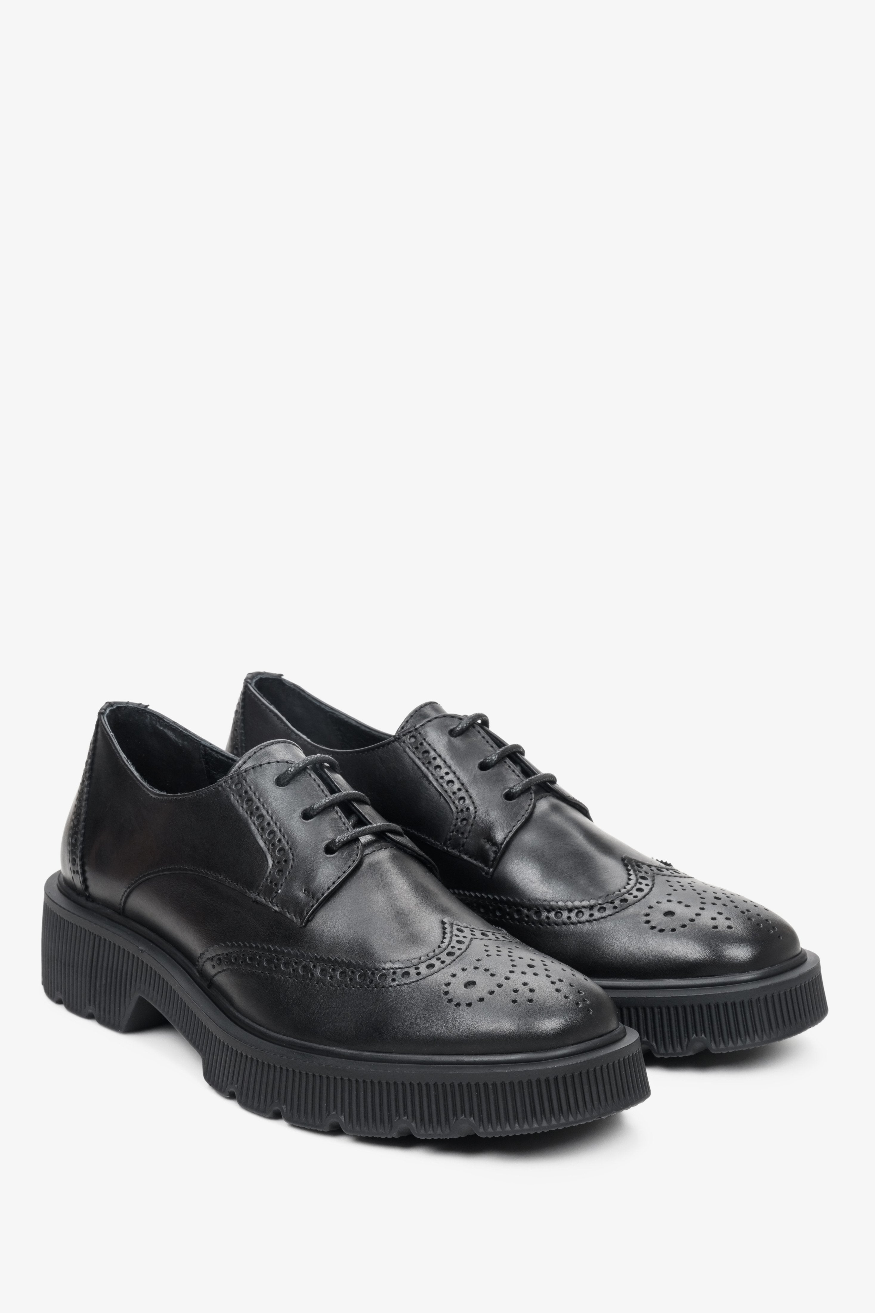 Women's black leather lace-up shoes by Estro.