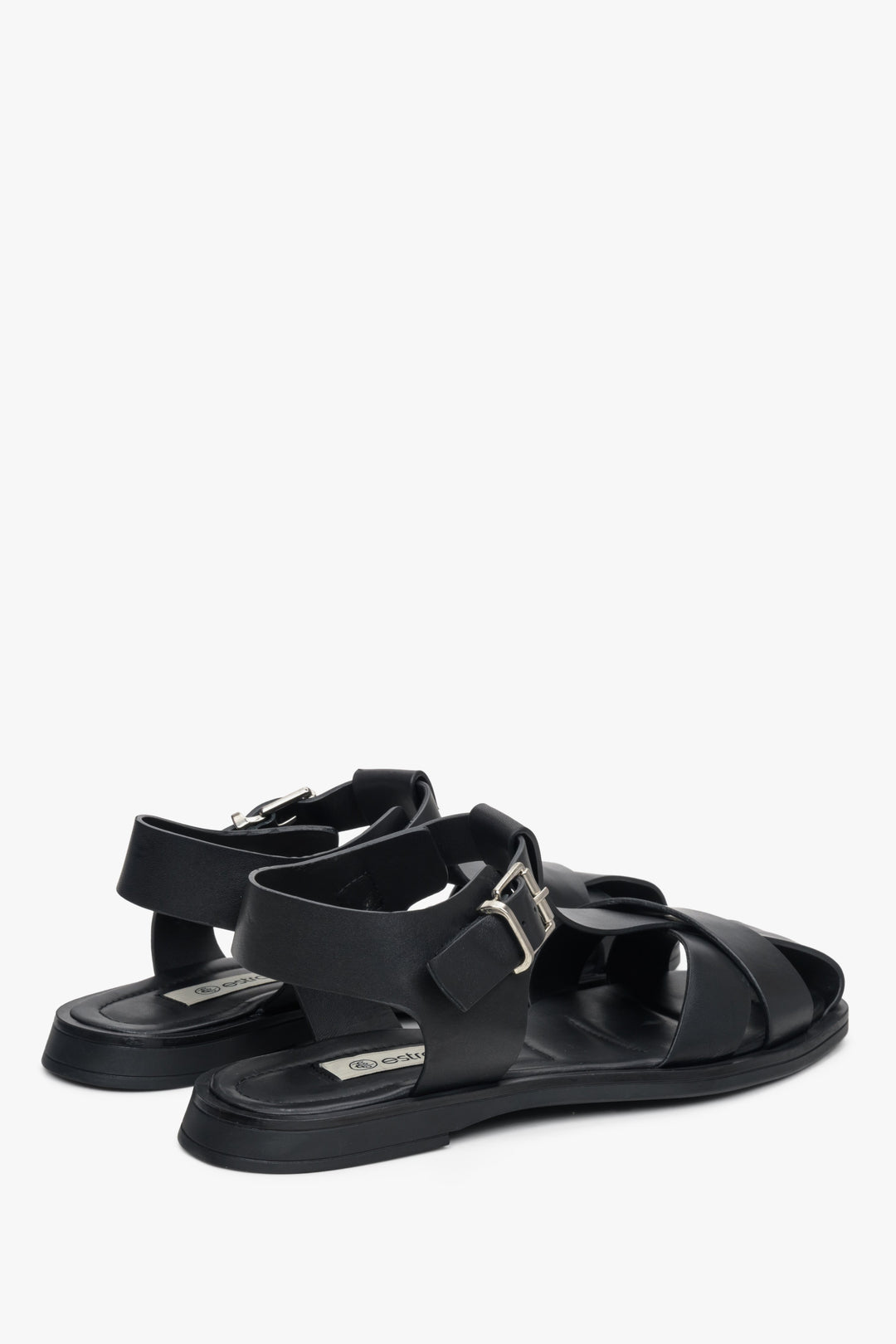 Black women's thick strap sandals Estro made of natural leather.