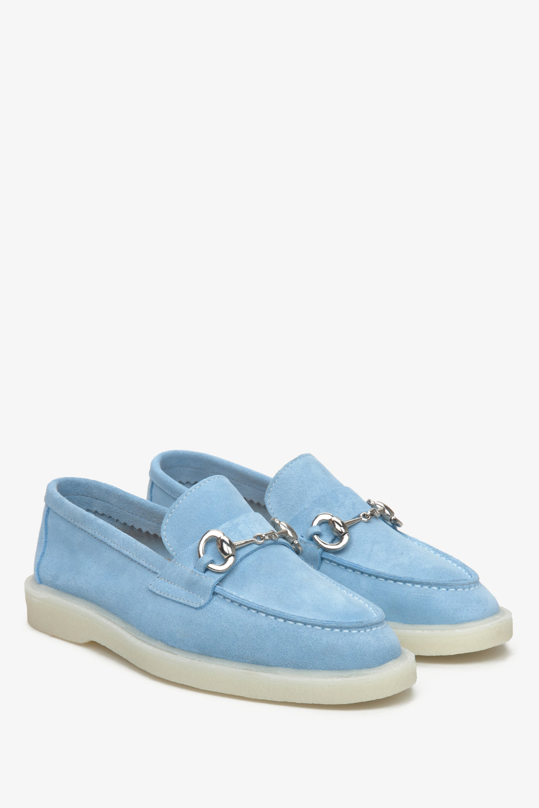 Women's Light Blue Velour Loafers with Gold Buckle Estro ER00113259