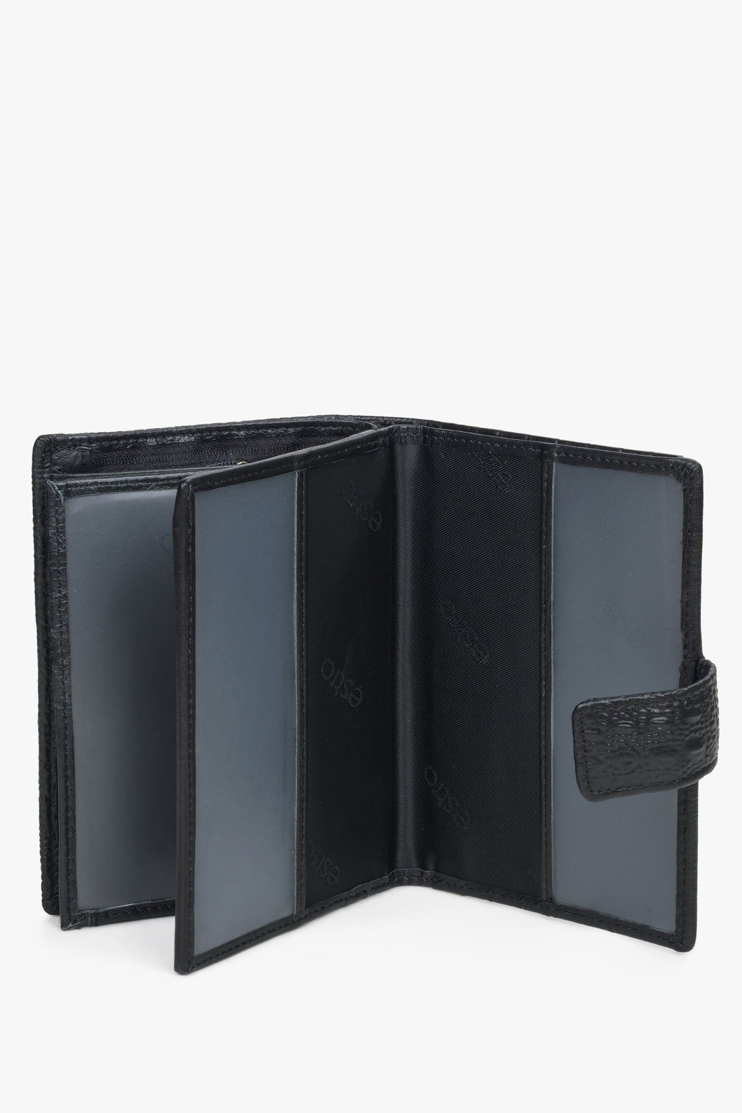 Black functional men's wallet made of genuine leather by Estro.