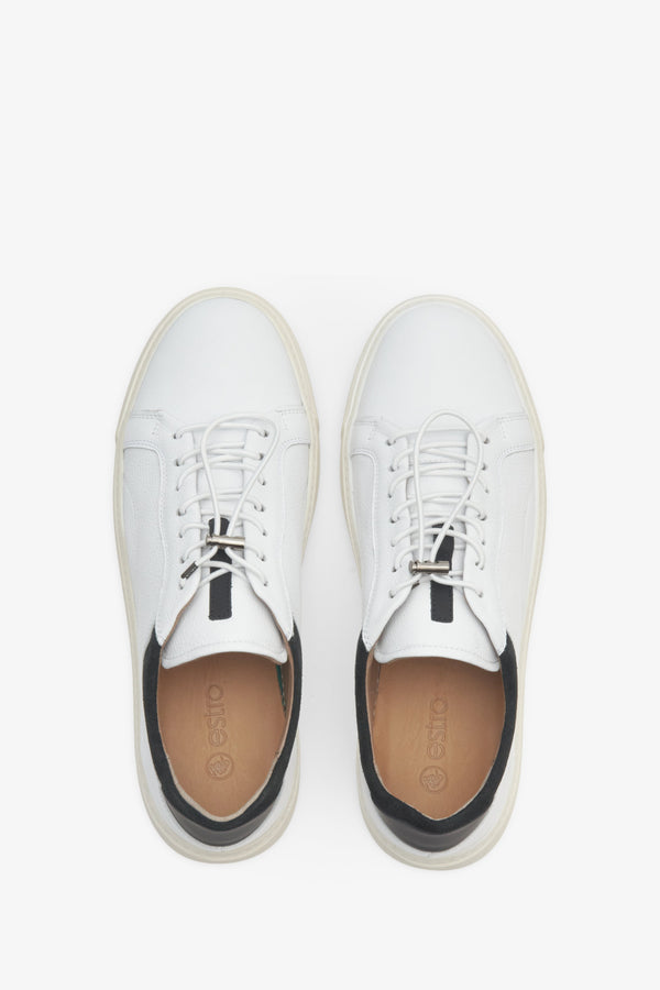 Spring men's Estro sneakers made of white genuine leather - top view presentation of the model.