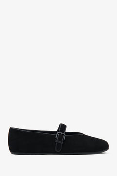 Women's Black Ballet Flats with a Buckle made of Soft Genuine Velour Estro ER00116951.