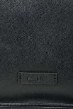 Women's black leather shoulder bag - close-up on the details.