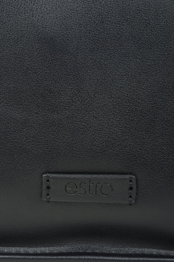 Women's black leather shoulder bag - close-up on the details.