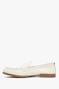 Women's loafers by Estro in white, made of patent genuine leather.