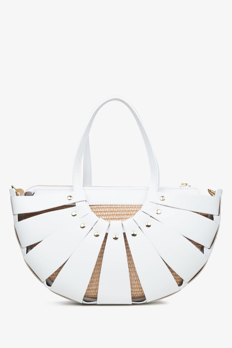 Estro white leather women's basket handbag.