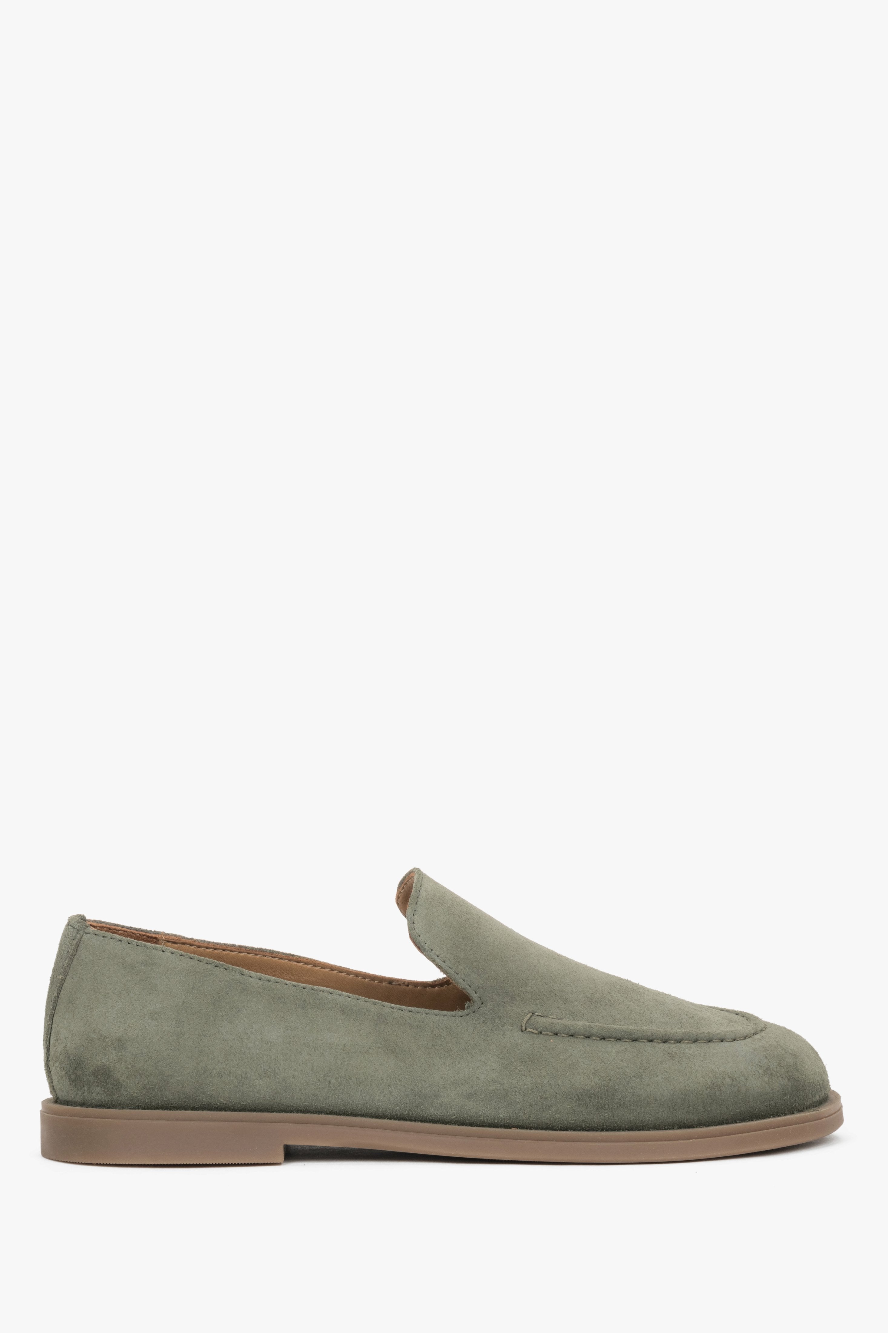 Women’s Olive Barefoot Loafers in Premium Italian Genuine Velour Estro ER00119488.