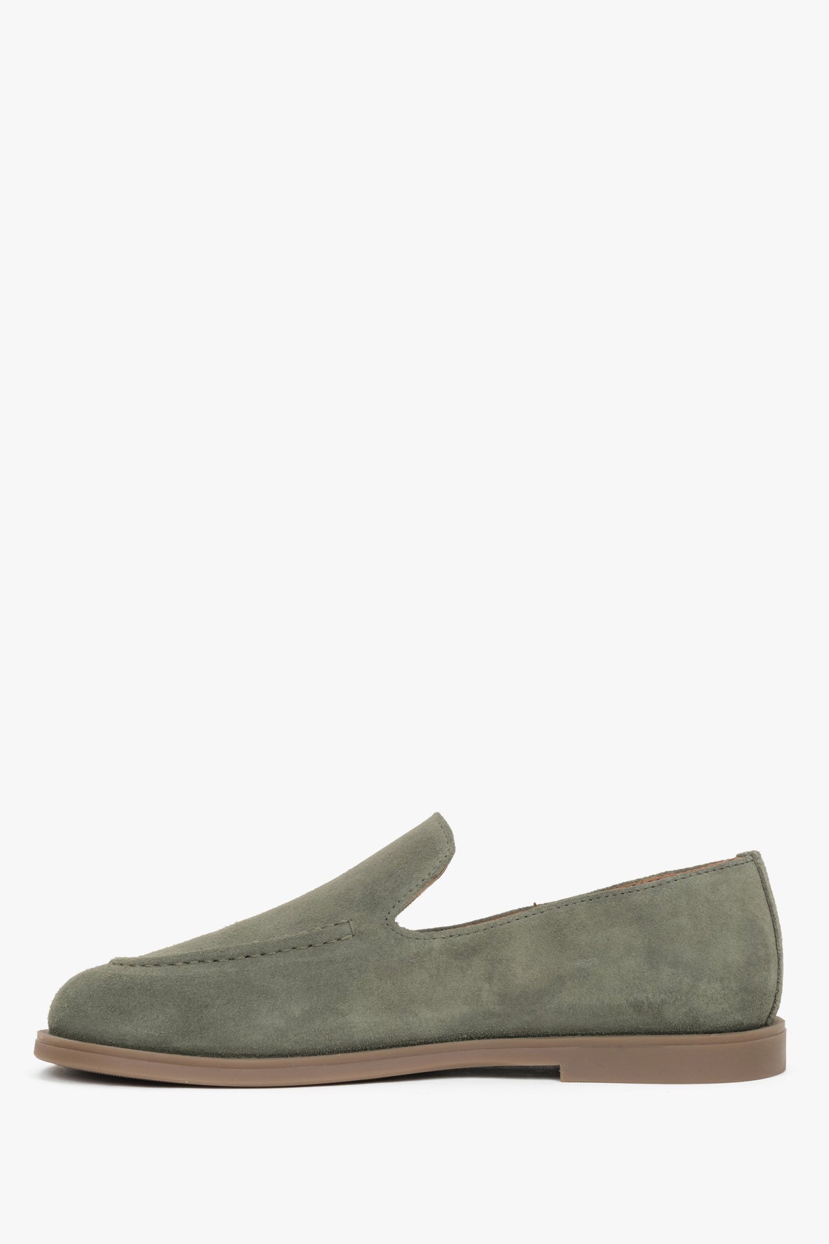 A pair of women's barefoot loafers in olive, crafted from premium Italian genuine velour.