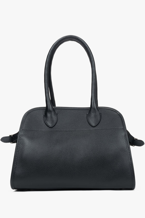 Black women's satchel handbag made of premium Italian leather, offered by Estro.