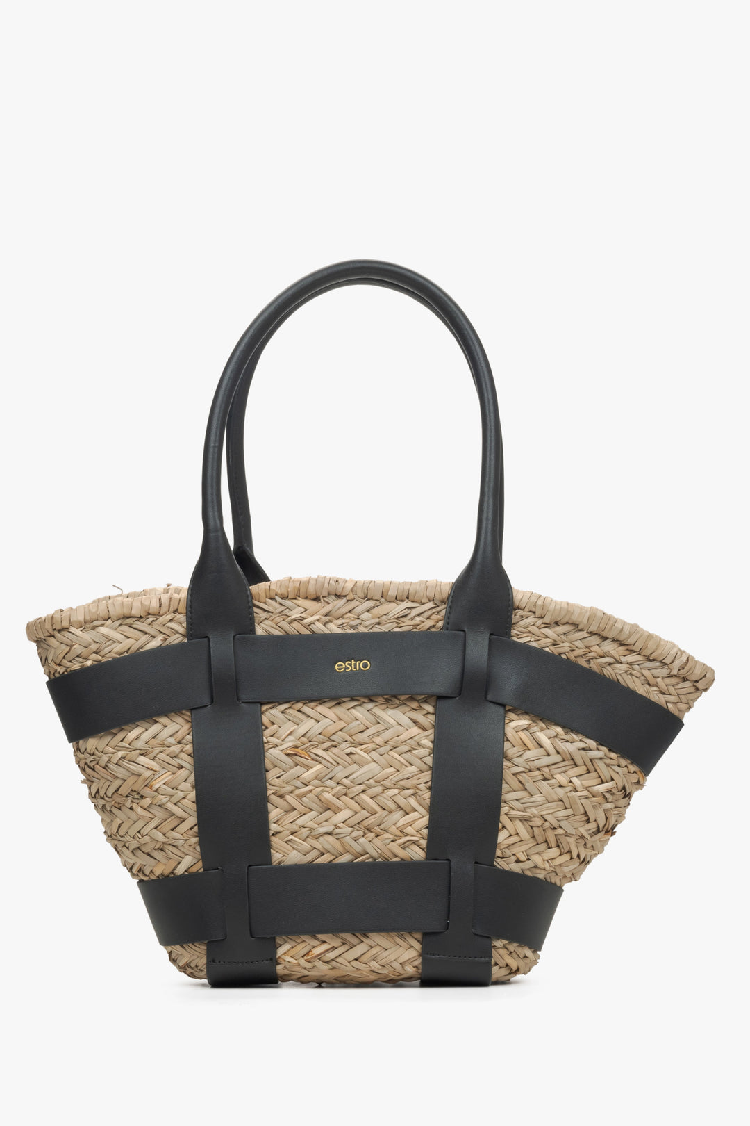 Women's Beige-Black Straw Woven Shopper Bag Estro ER00115487.