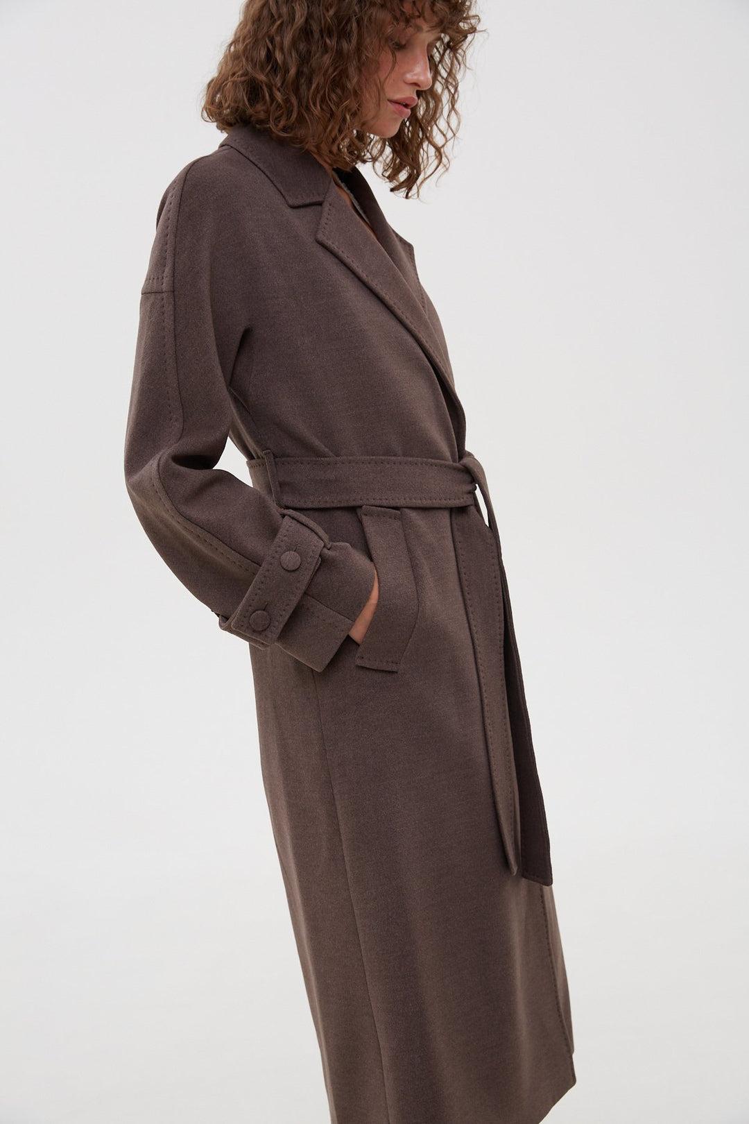 Women's long classic coat in saddle brown by Estro.