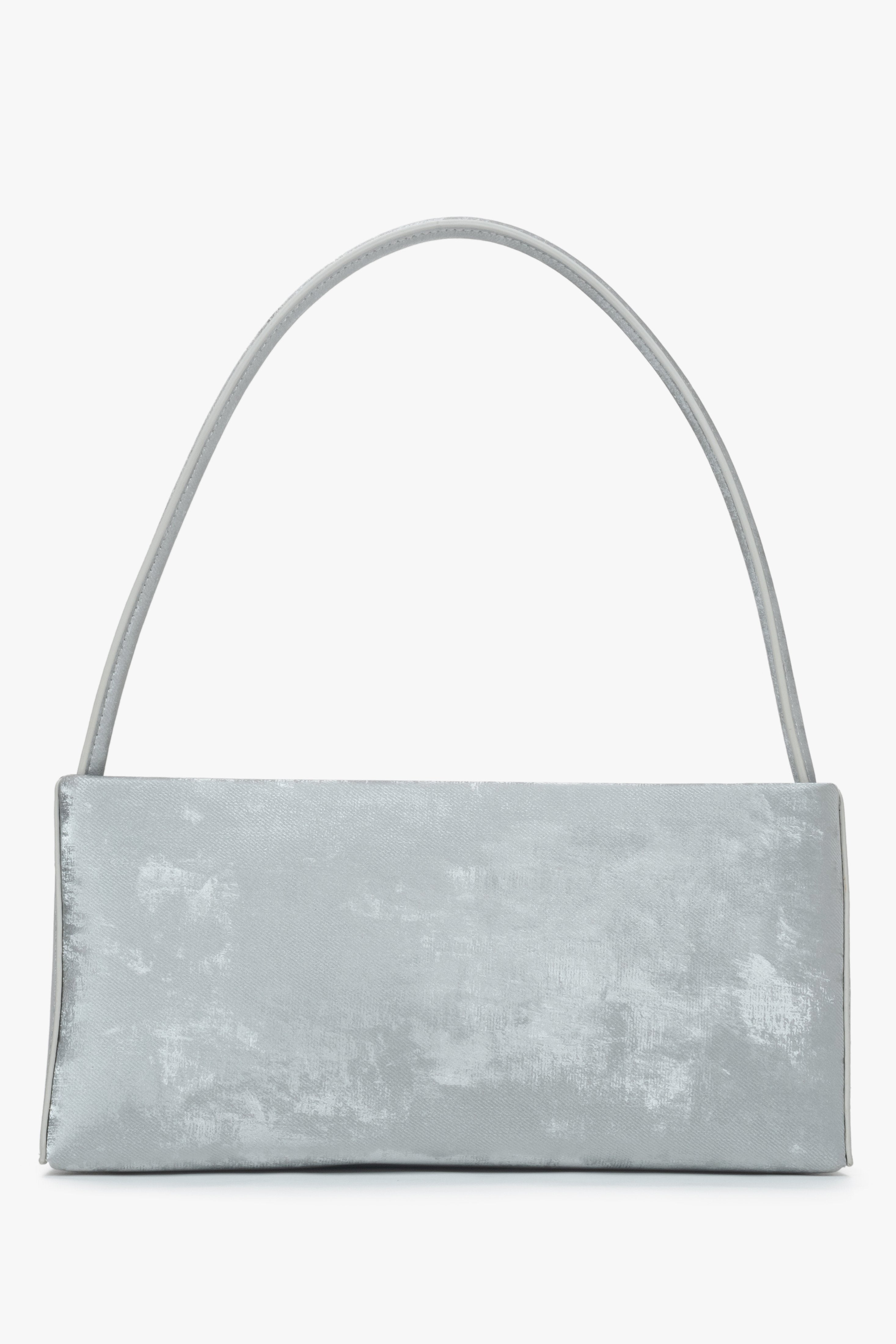 Grey leather women's handbag with a marble print - reverse.