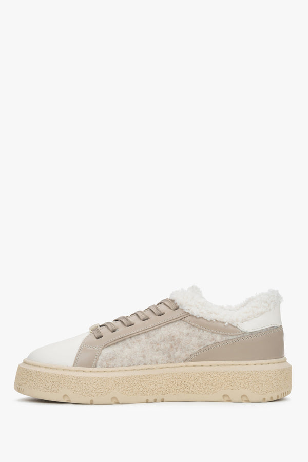 Women's beige winter sneakers Estro - side profile of the shoe.