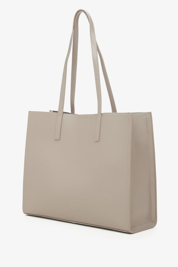 Estro grey genuine leather women's shopper bag.