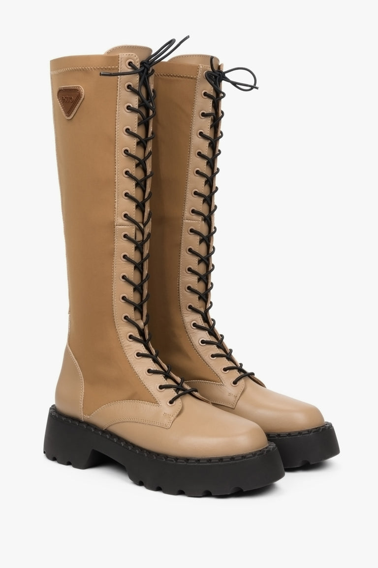 High women's lace-up ankle boots by Estro in beige-brown.