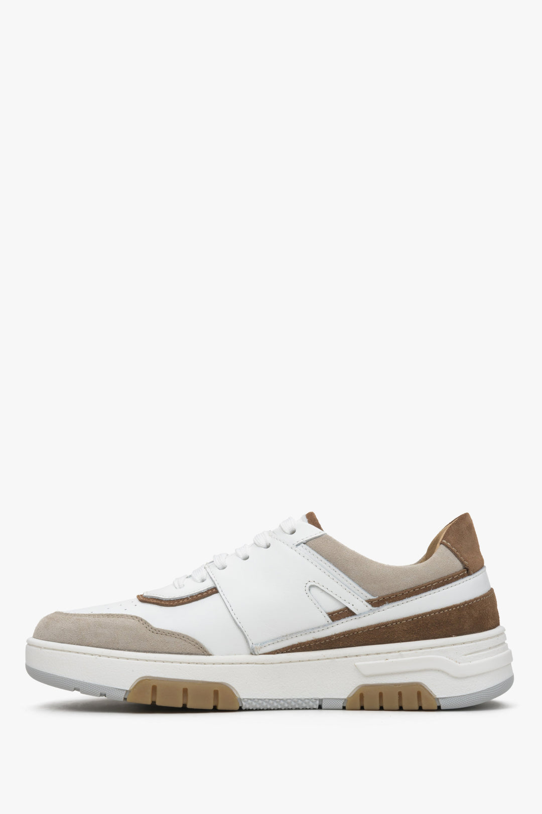 Women's brown & white sneakers made of combined materials by Estro - shoe profile.