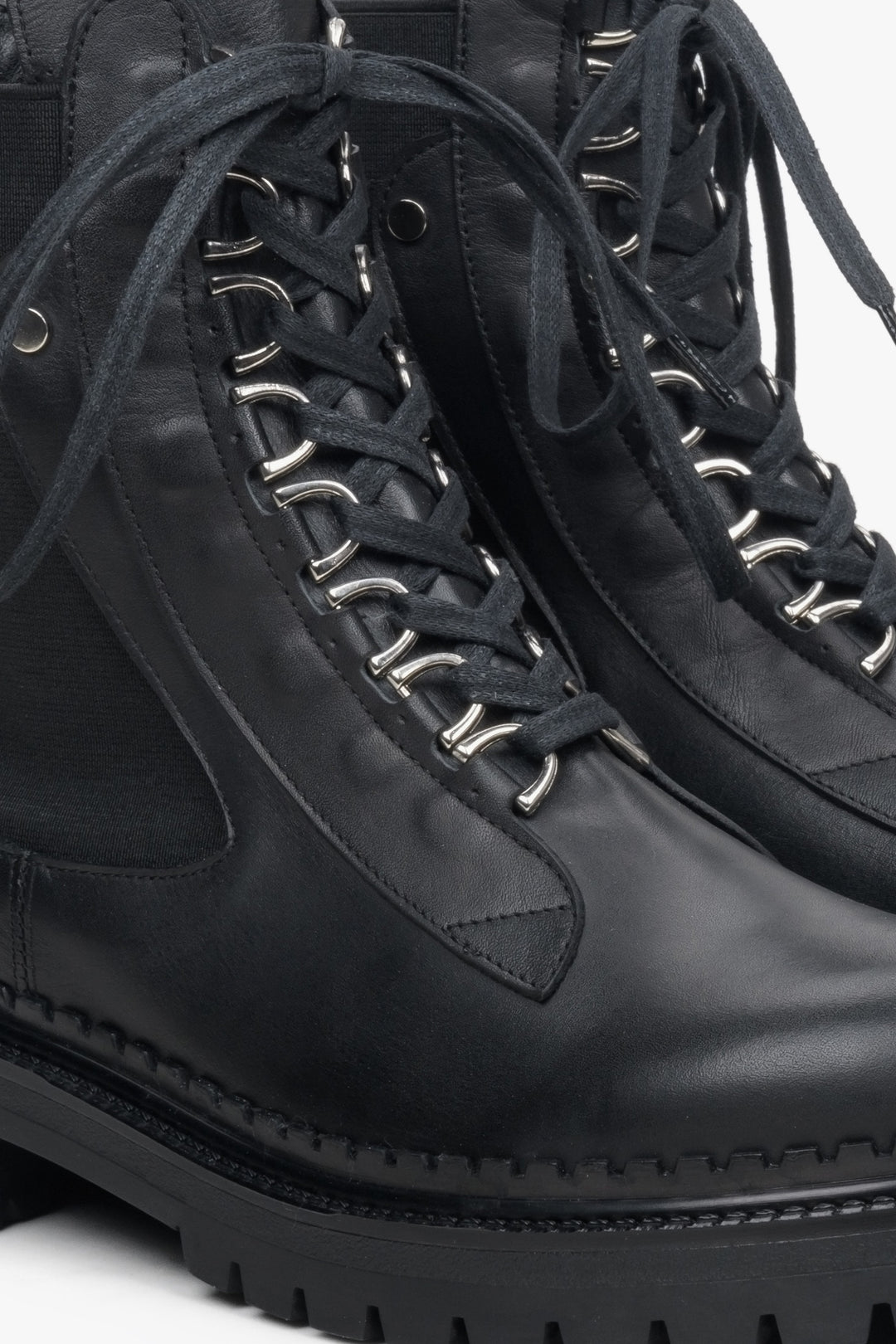 Women's lace-up ankle boots - a close-up on details.