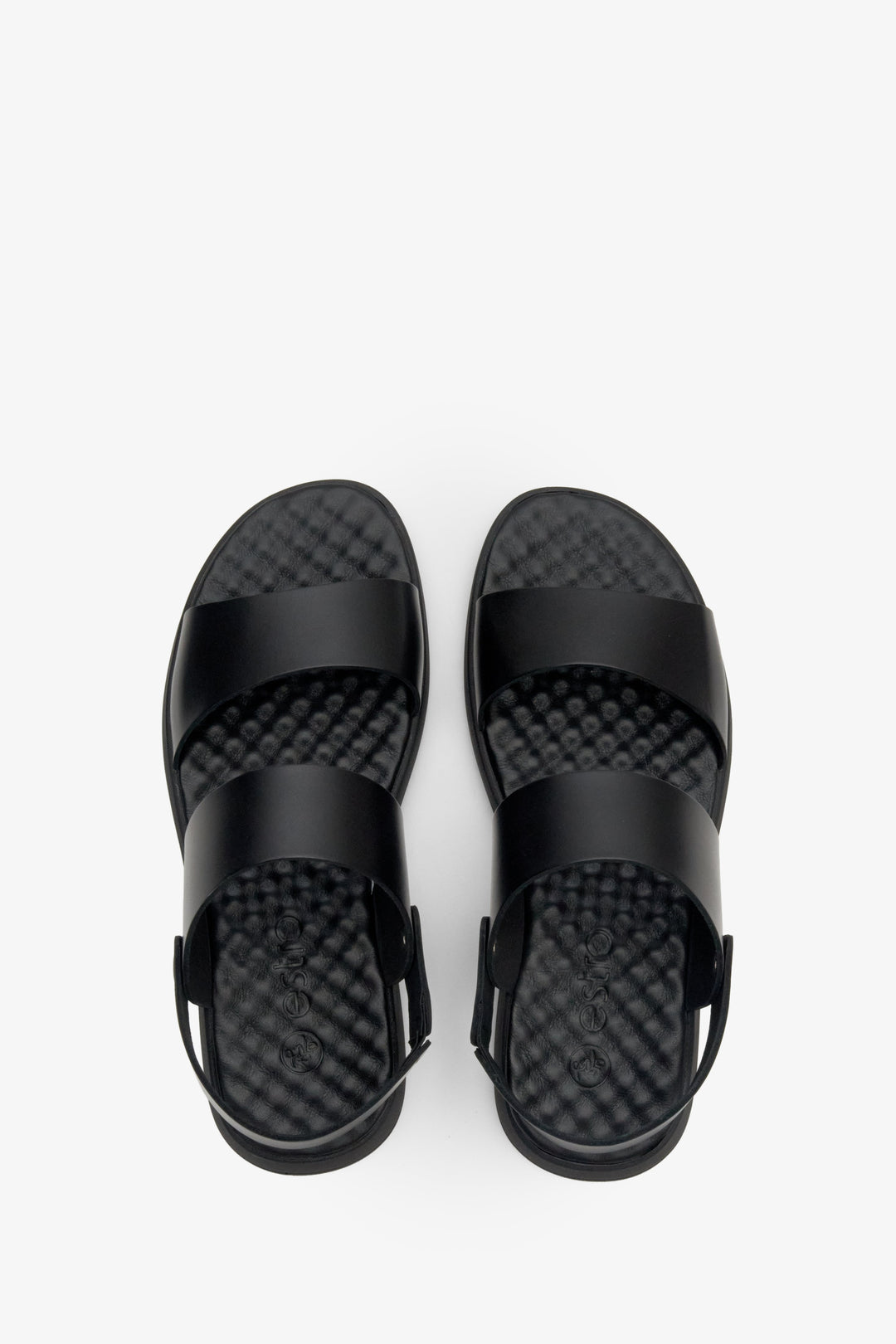 Men's black summer sandals made of genuine leather, Estro brand - top view model presentation.