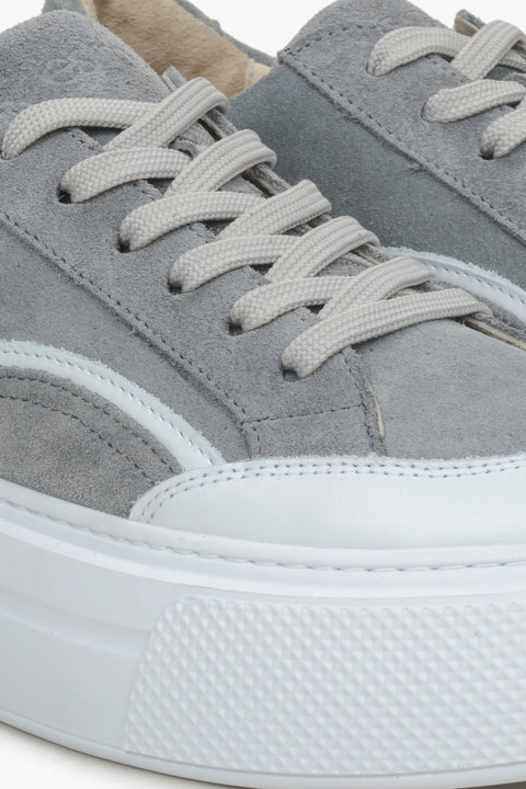 Estro grey velour women's sneakers - close-up of the details.