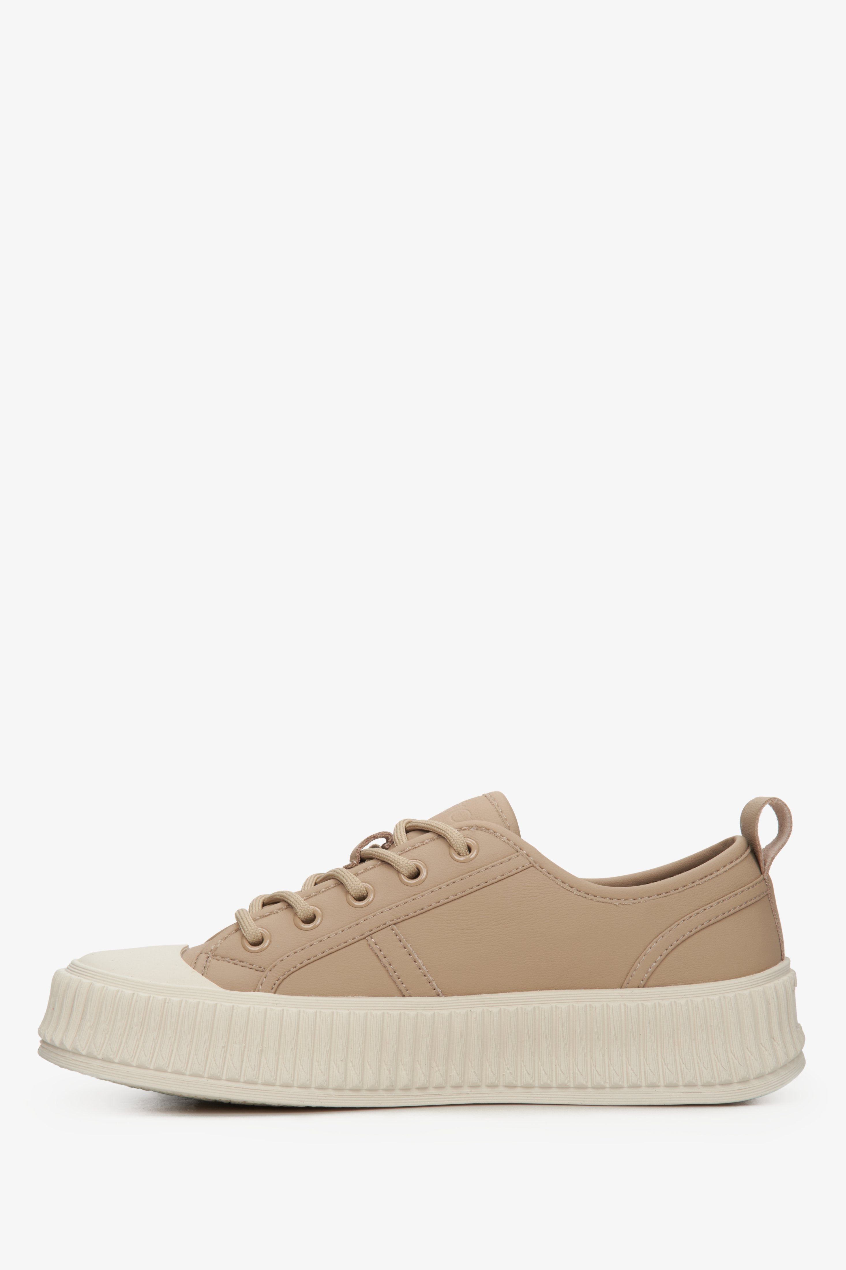 Women's Beige Low-Top Sneakers made of Genuine Leather Estro ER00112706