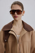 Women's Brown Leopard Print Geometric Frame Sunglasses Estro ER00119106.