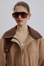 Women's Brown Leopard Print Geometric Frame Sunglasses Estro ER00119106.