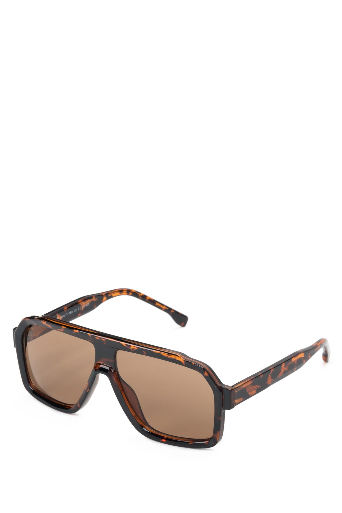 A pair of oversized geometric sunglasses in a brown leopard print.