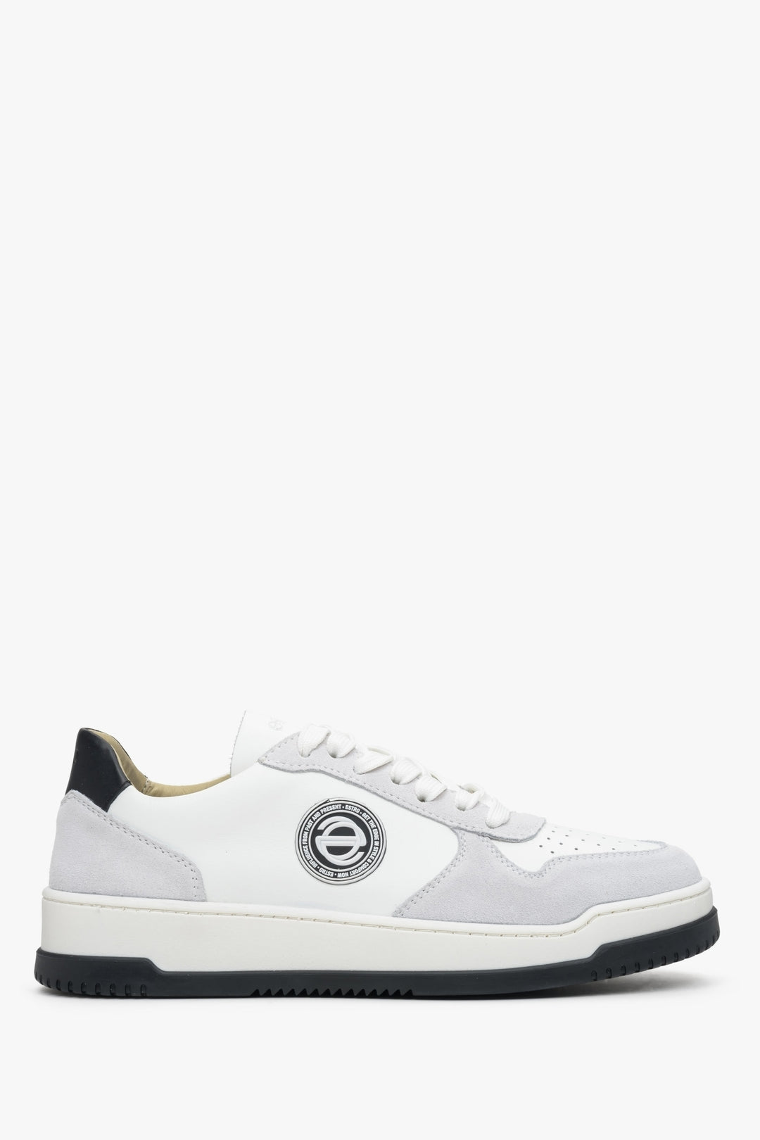 Women's White & Grey Leather and Velour Sneakers Estro ER00113169.