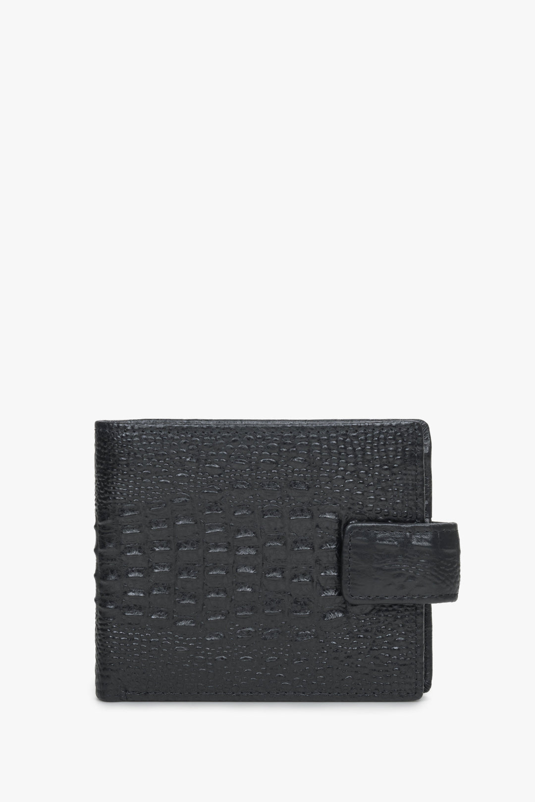 Men's Black Wallet with a Clasp made of Embossed Genuine Leather Estro ER00114492.