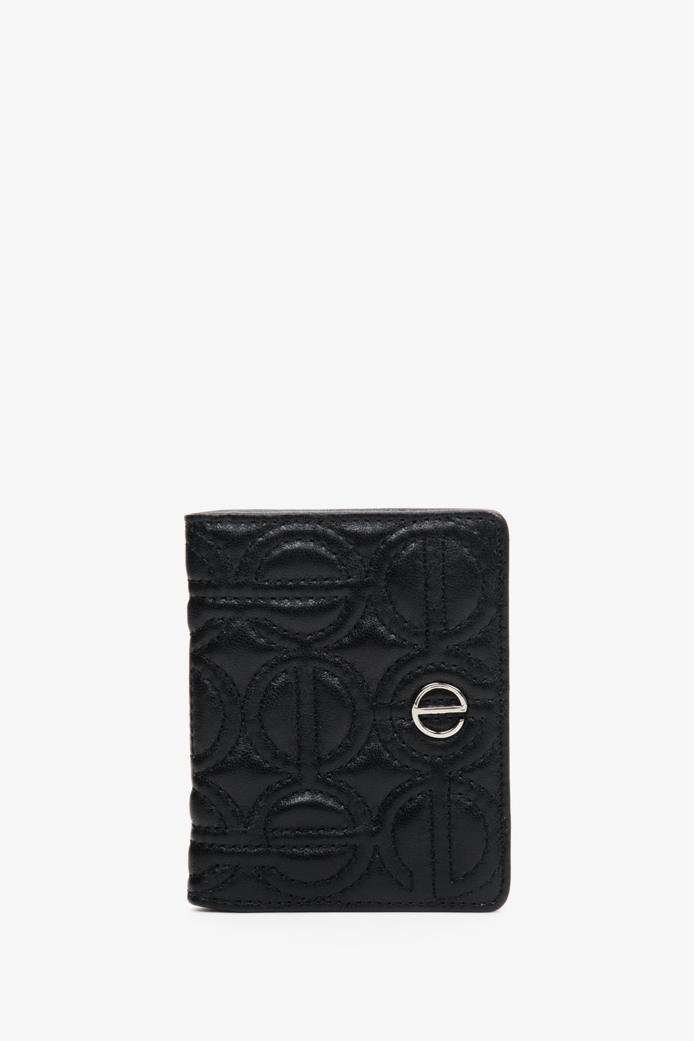 Women's Black Card Wallet made of Genuine Leather with Silver Accents Estro ER00113655.