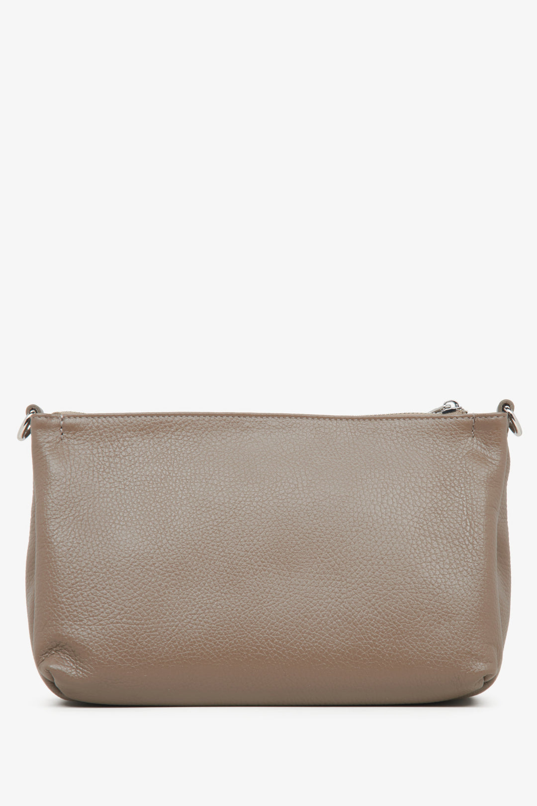 Leather, dark beige Estro women's crossbody bag with a zipper.