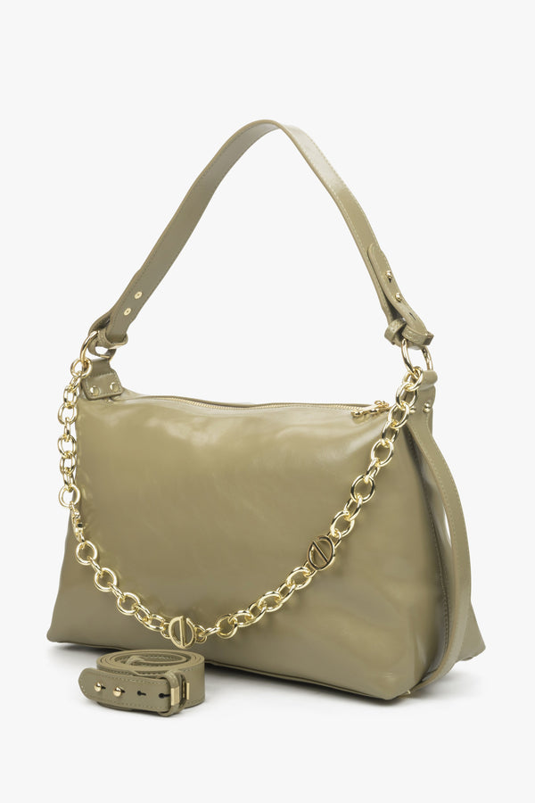 Women's olive leather Estro handbag.