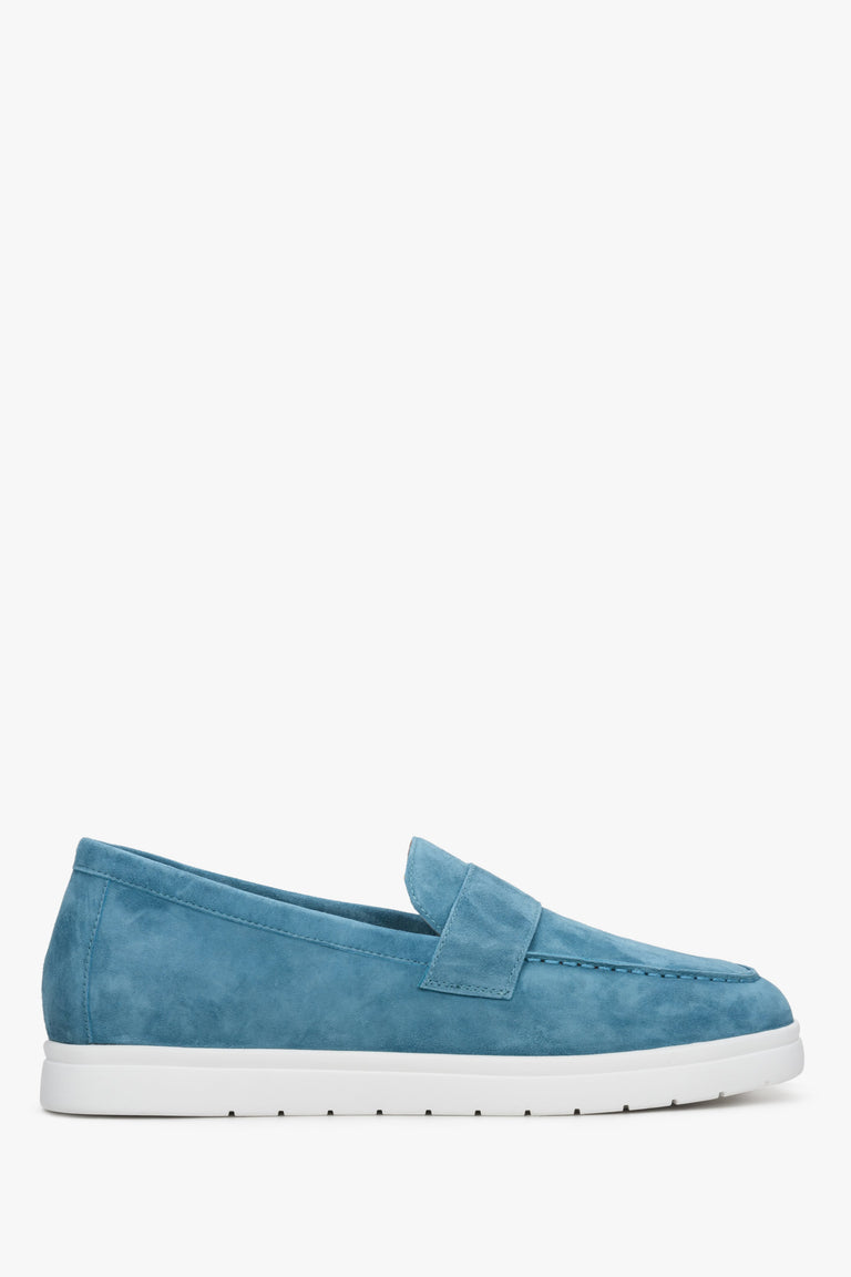 Women's Blue Moccasins made of Genuine Velour Estro ER00112672.