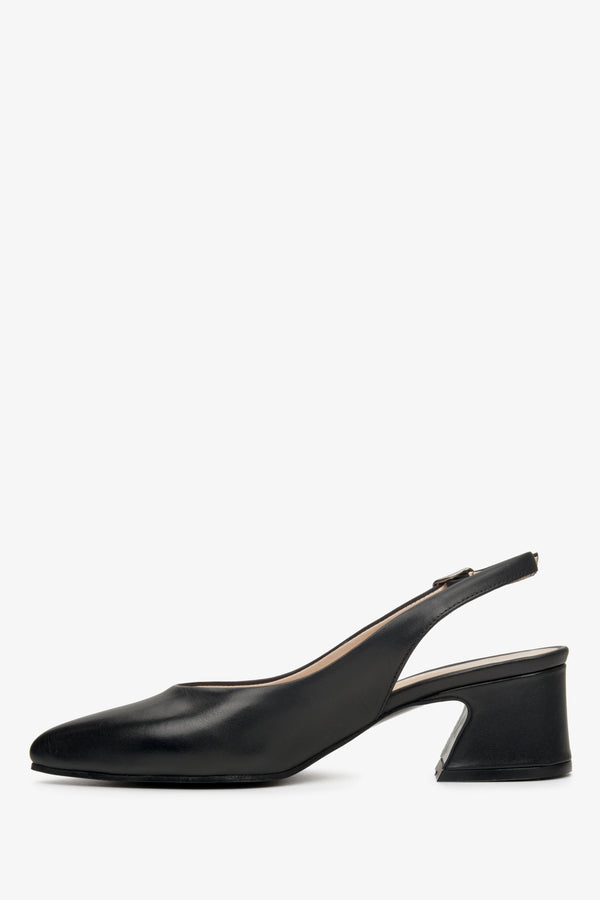 Leather women's pumps with a stiletto heel and open back by Estro - shoe profile.