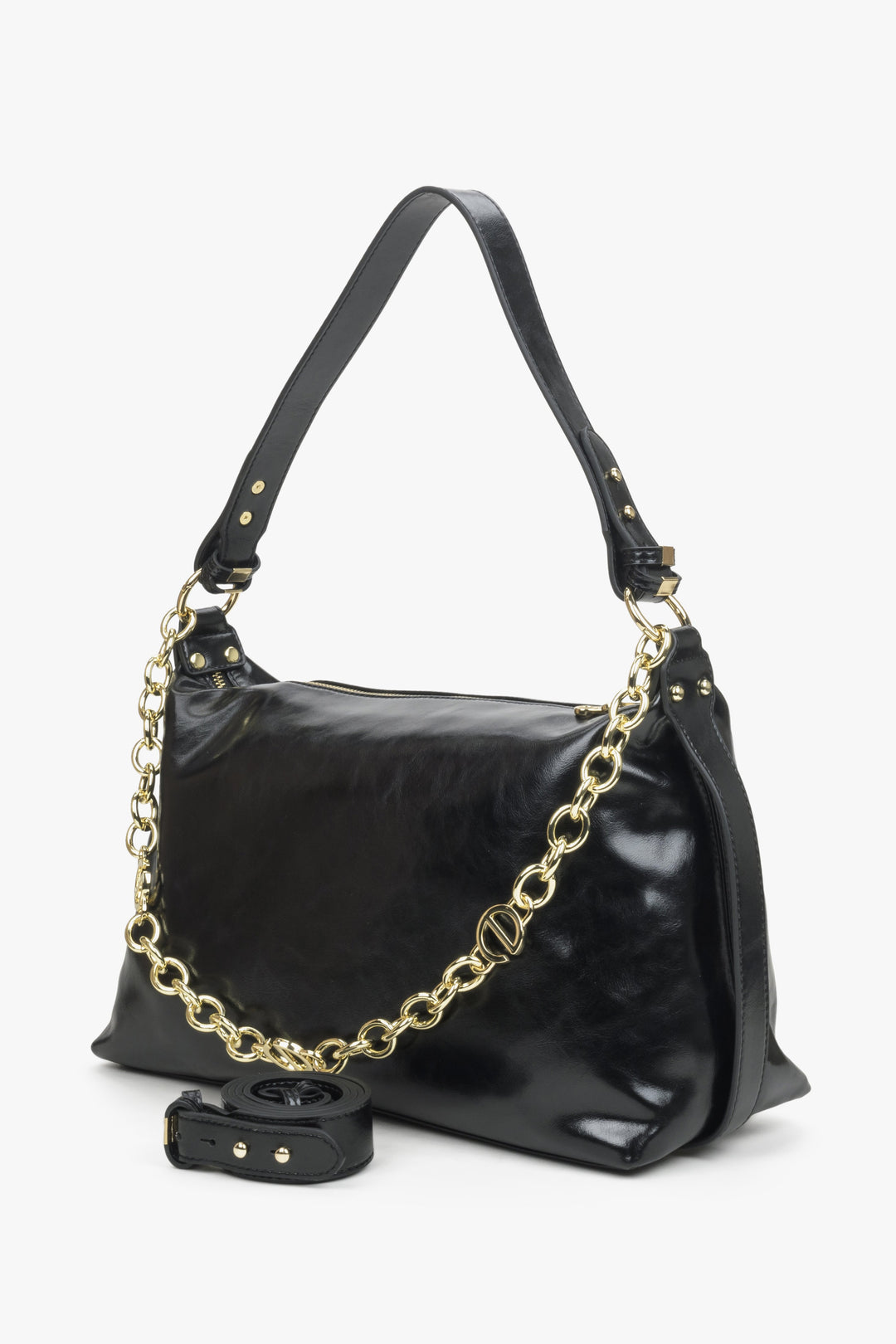 Women's black leather Estro handbag.