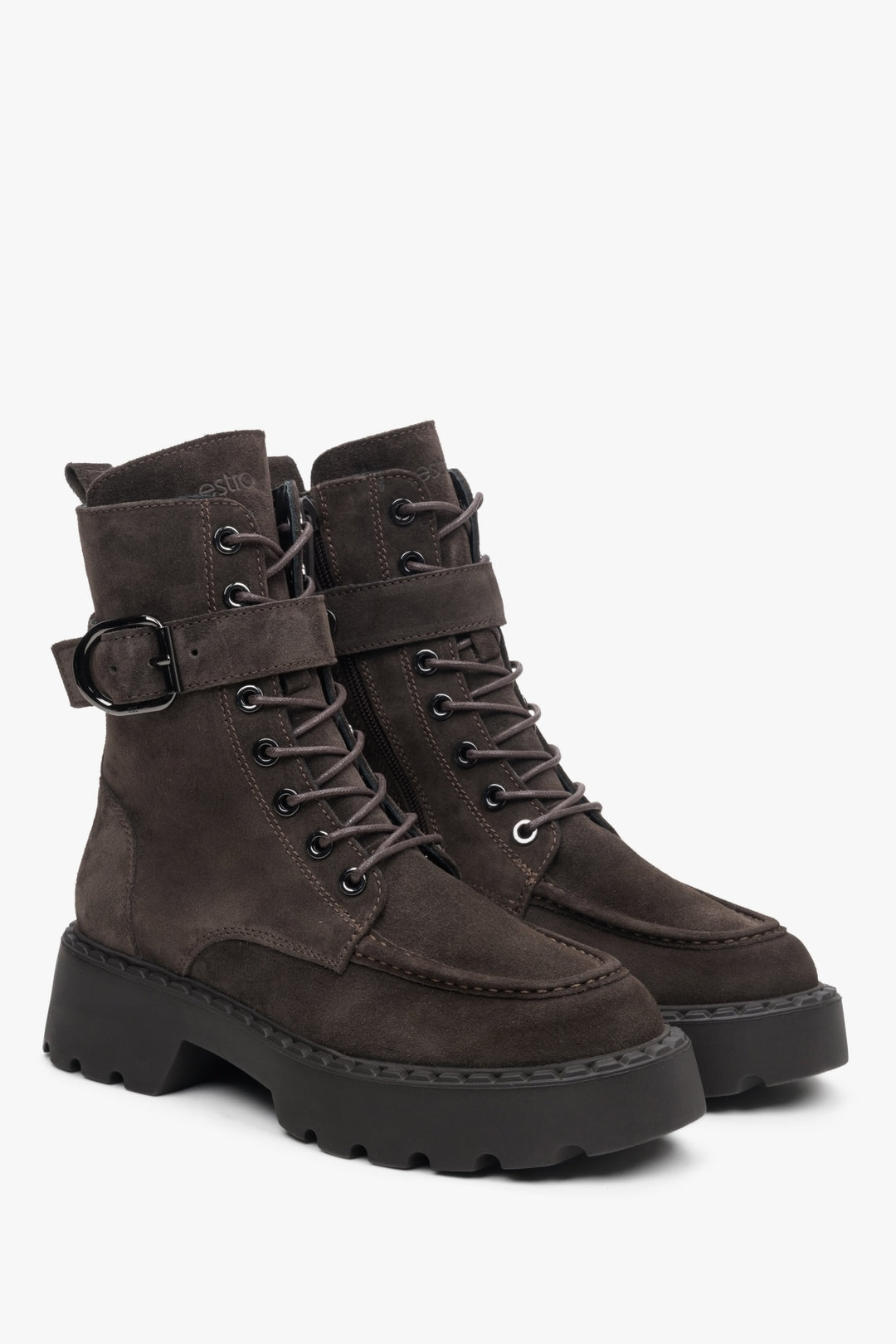 Women's high dark brown velour boots by Estro.
