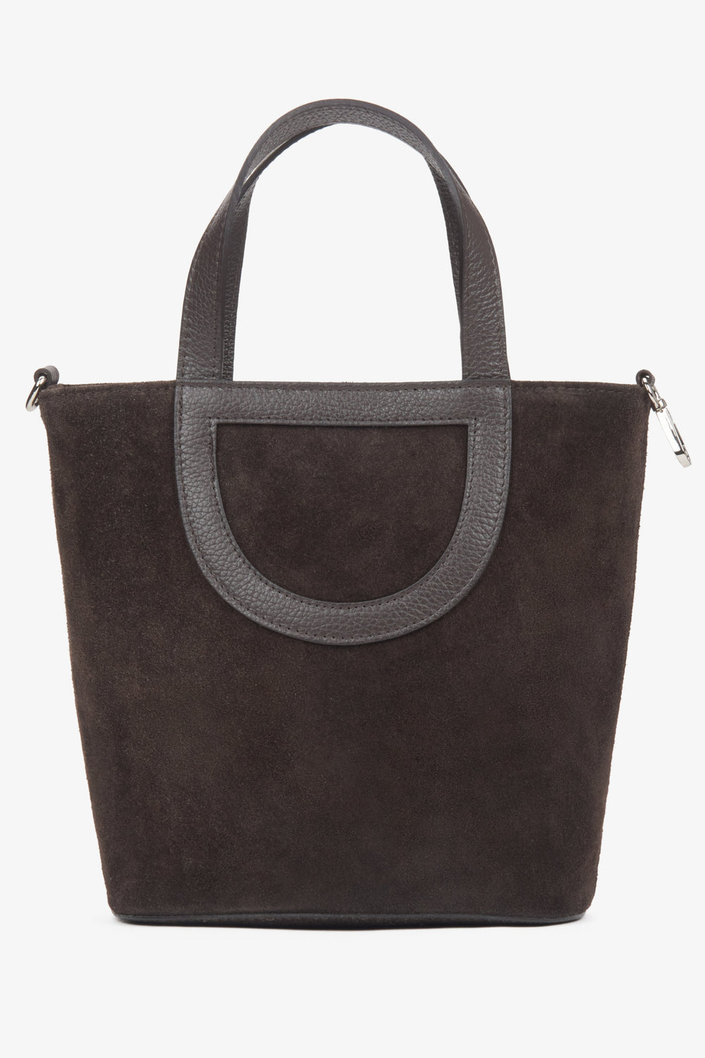 Dark brown women's bucket bag made of premium Italian natural velour.