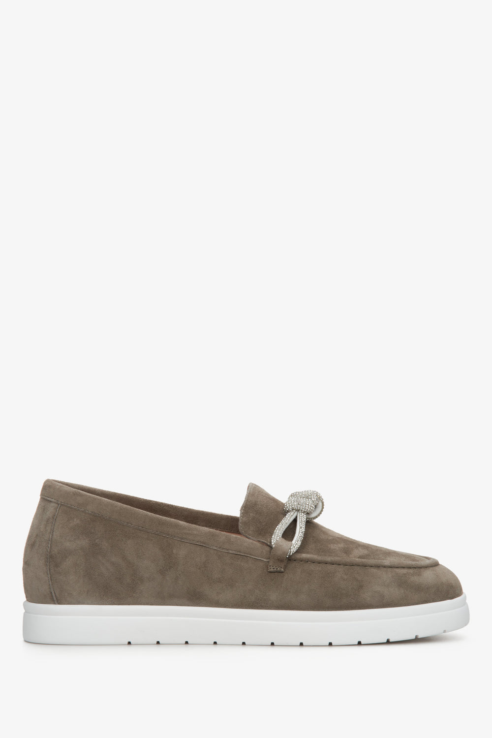 Women's Grey & Brown Velour Moccasins with a Decorative Bow Estro ER00112716.