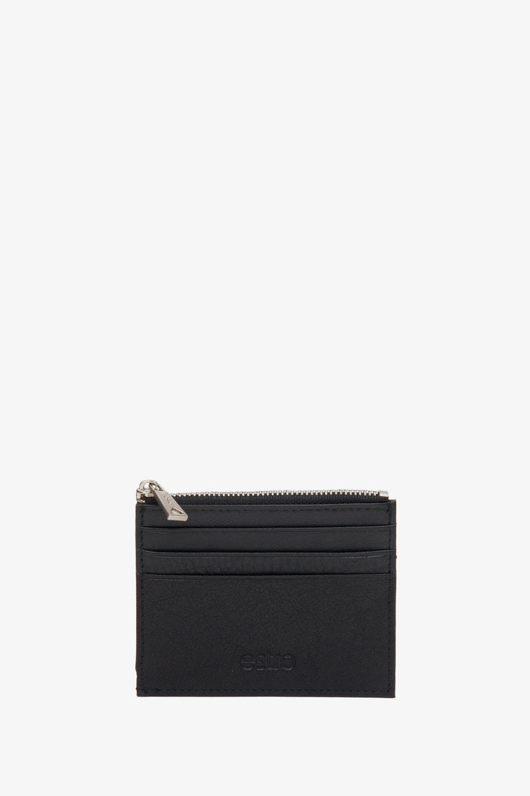 Women's Compact Black Leather Wallet Estro ER00116314