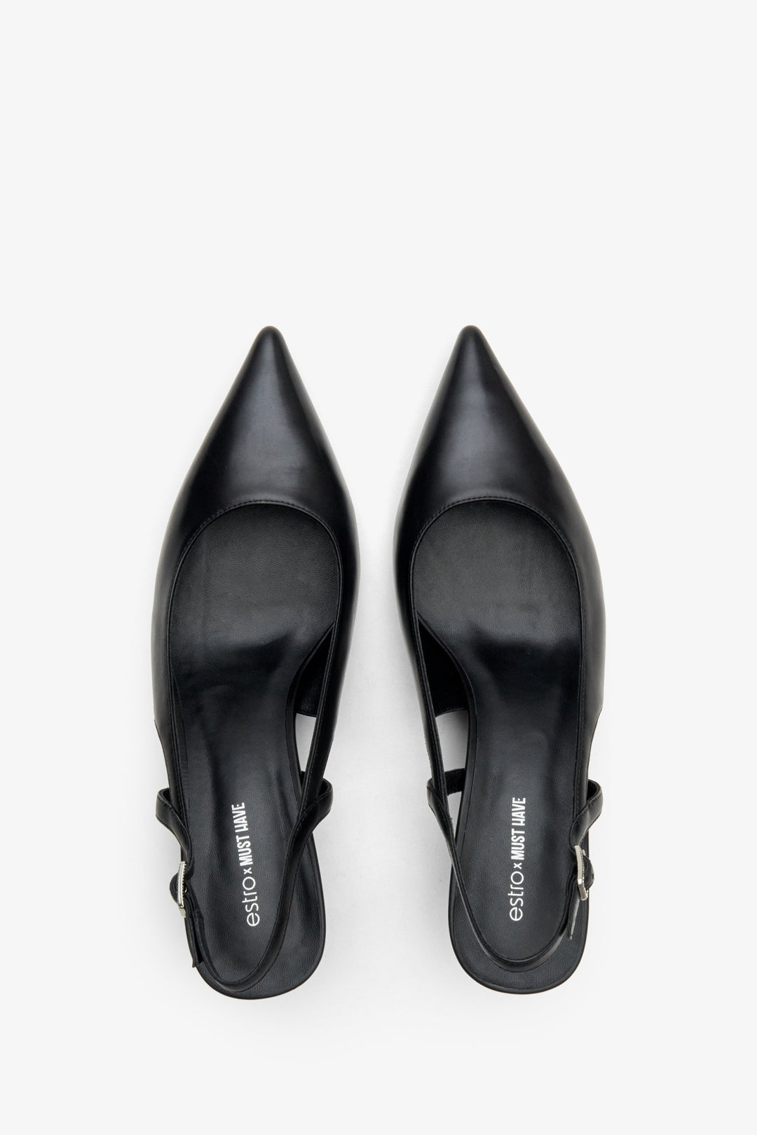 Estro x MustHave black leather slingback pumps - top view presentation of the footwear.