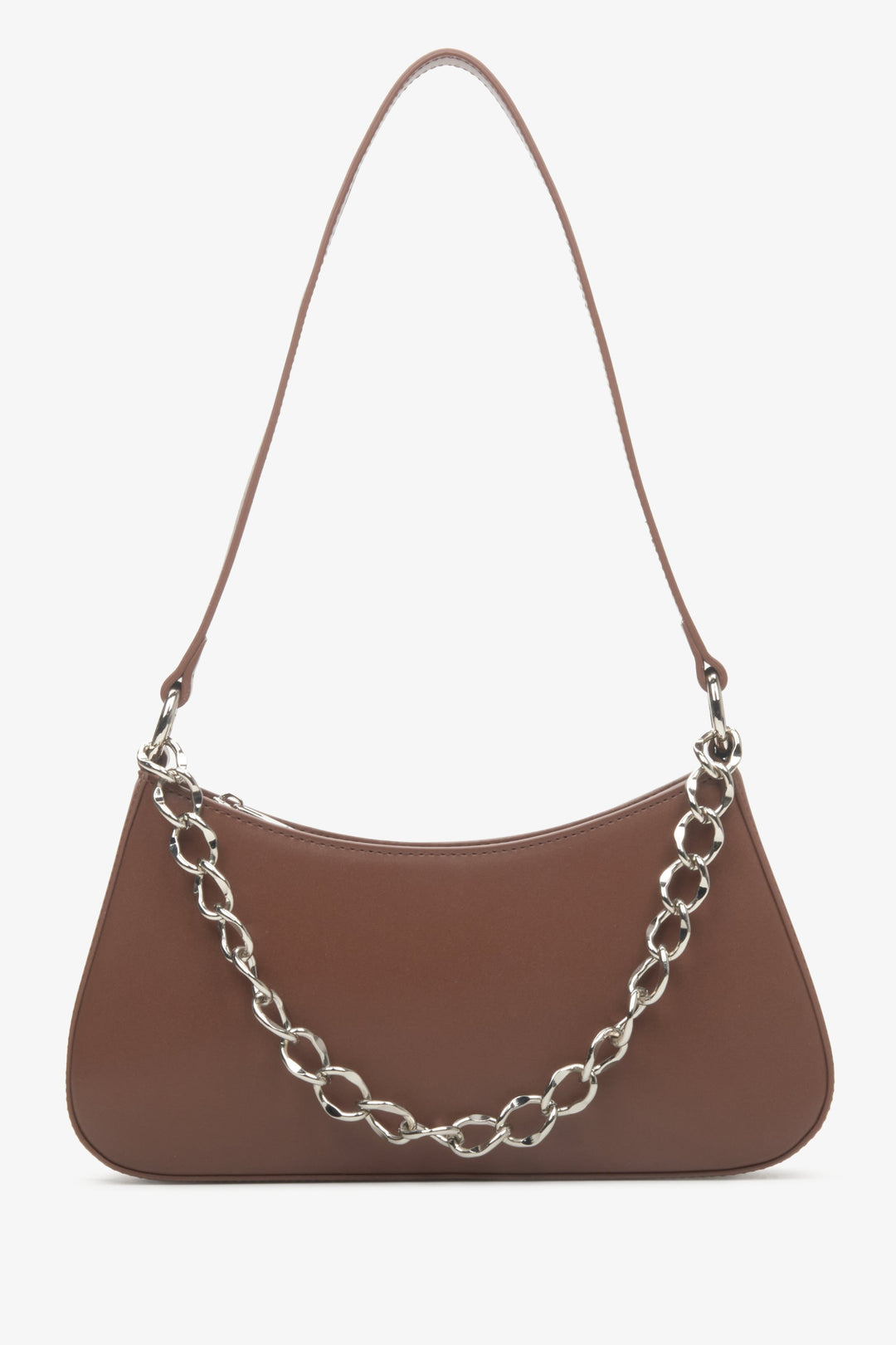 Women's Brown Leather Baguette Chain Bag Estro ER00113897.