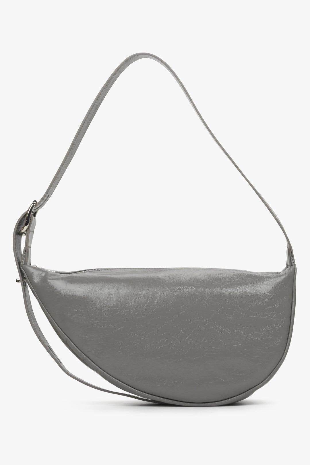 Women's grey leather Estro handbag.