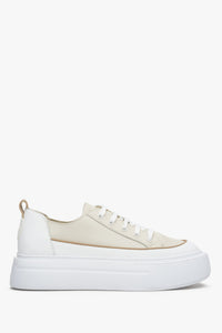 Beige & White Women's Low Top Leather Sneakers Estro ER00113363