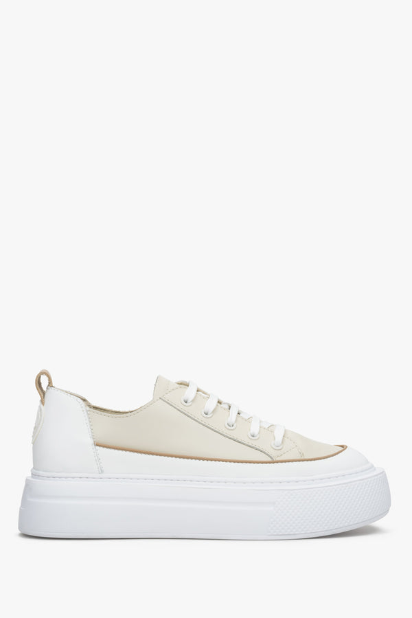 Beige & White Women's Low Top Leather Sneakers Estro ER00113363