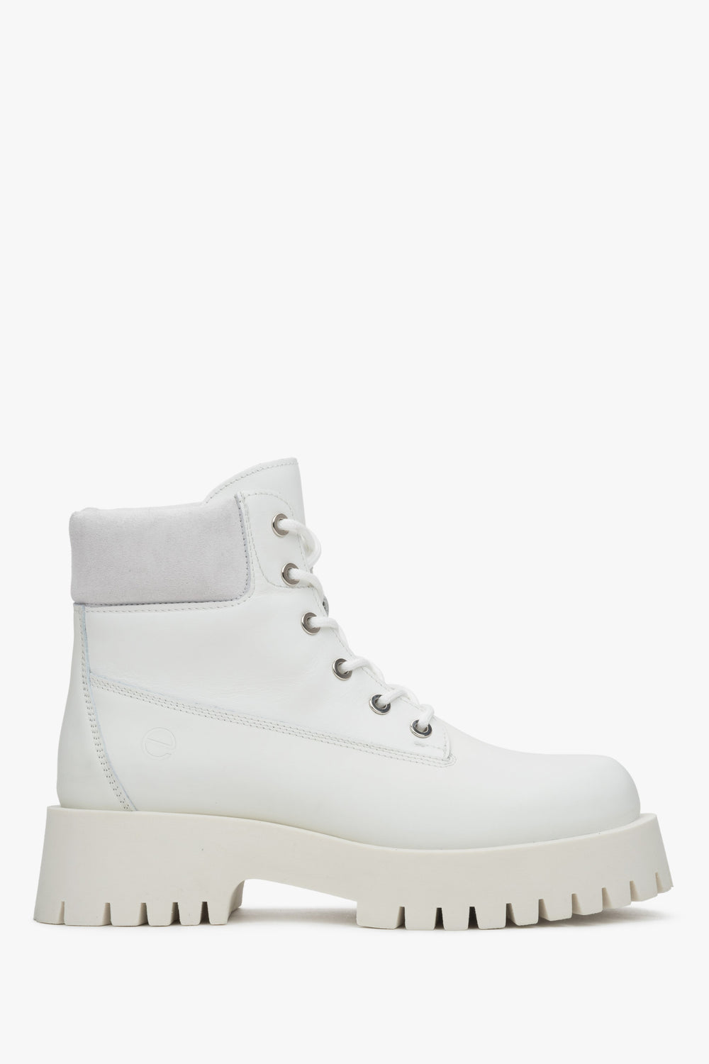 Women's White Lace-up Ankle Boots made of Premium Italian Genuine Leather and Velour Estro ER00116294.