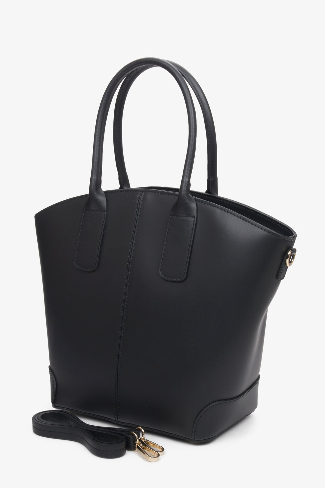 Women's black shopper bag made of genuine leather.