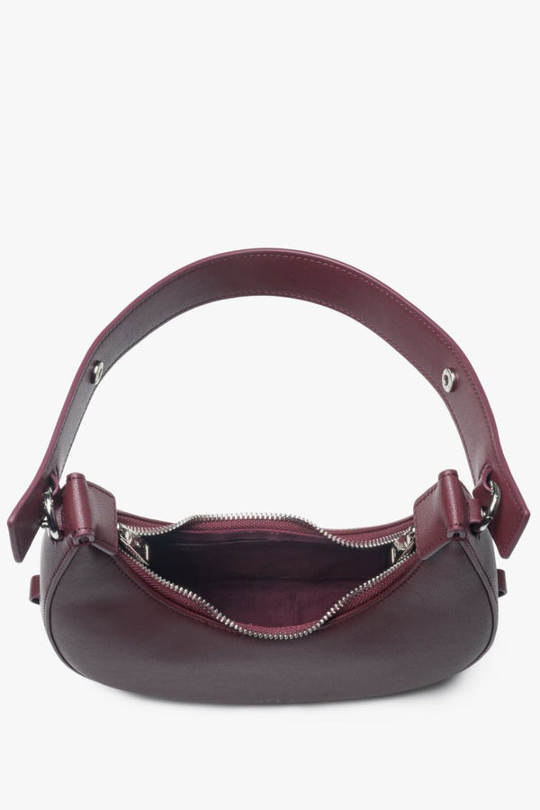 Practical and stylish burgundy crescent-shaped handbag for women, from Estro.