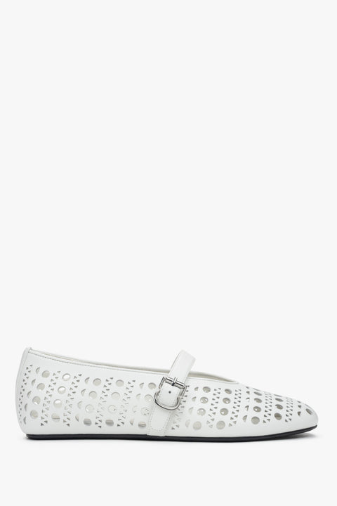 Women's White Perforated Ballet Flats made of Genuine Leather for Summer Estro ER00116977.