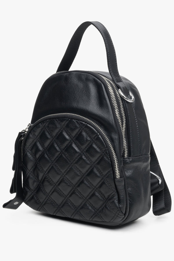 Black Small Cloth Backpack Purse Women's Black Quilted Leather